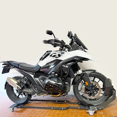 π§ Heavy-Duty Movable Motorcycle Stand: 360Β° Maneuverable Wheel Chock for Secure Parking, Transport & Storage β Universal Fit β¨