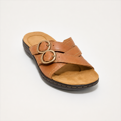 Women's Adjustable Double Buckle Leather Slides