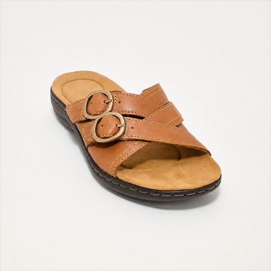 Women's Adjustable Double Buckle Leather Slides