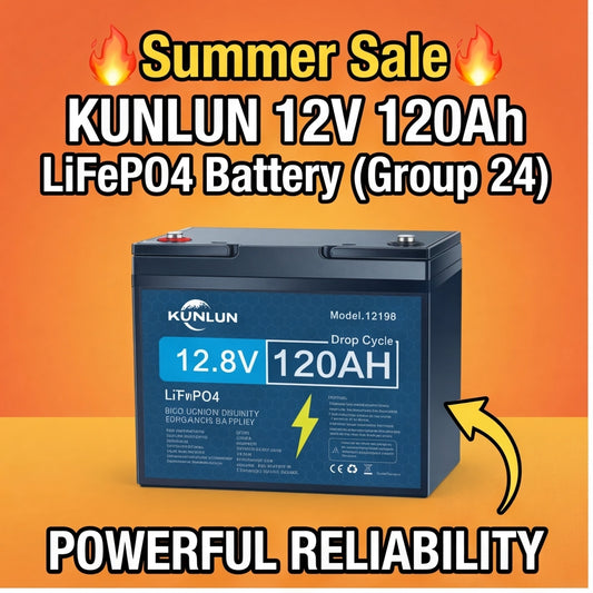 🔥Summer Sale🔥KUNLUN 12V 120Ah LiFePO4 Lithium Battery (Group 24 Size)