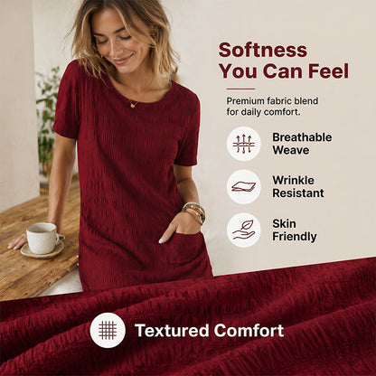 ⌛Limited-Time Offer-Women's Round Neck Textured Knee-Length Dress