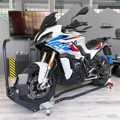 🔧 Heavy-Duty Movable Motorcycle Stand: 360° Maneuverable Wheel Chock for Secure Parking, Transport & Storage – Universal Fit ✨