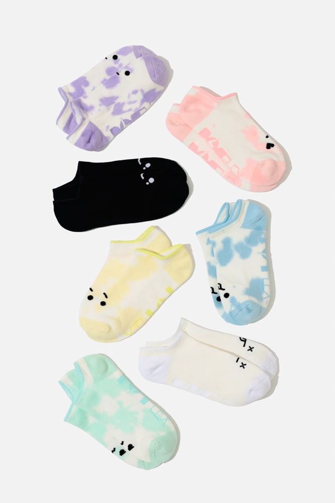 Happy Face Low Rise Socks - Yellow Tie Dye