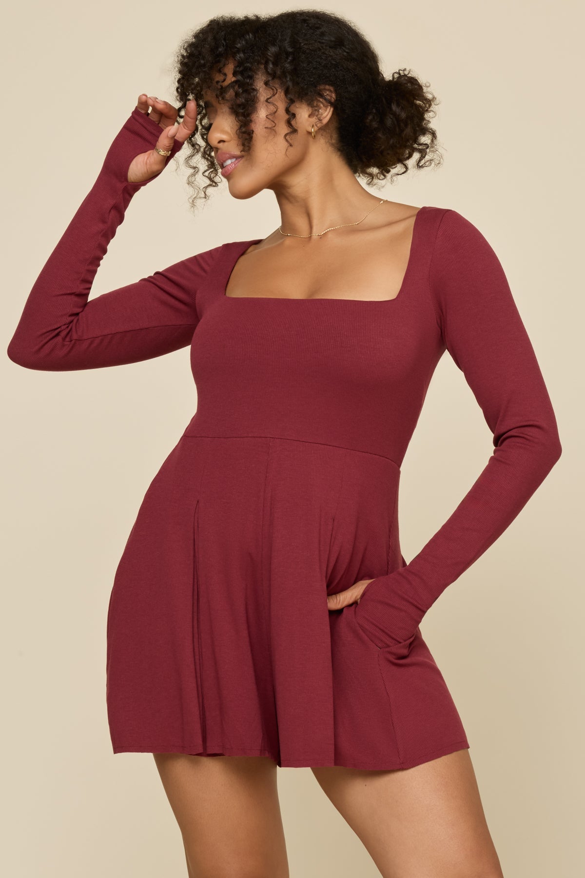 Go with the Flow Long Sleeve Romper - Crimson