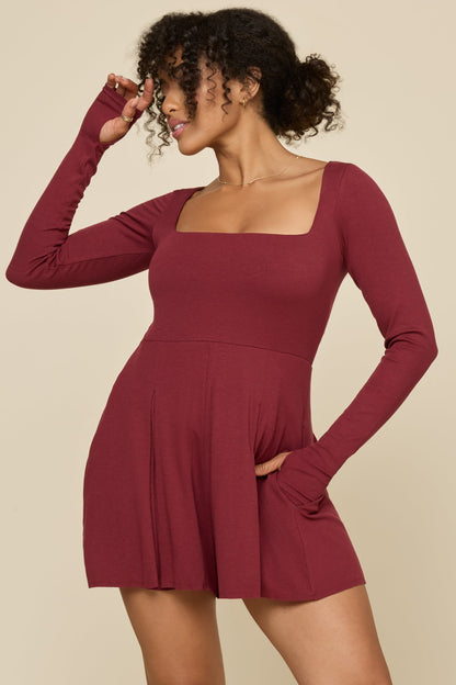 Go with the Flow Long Sleeve Romper - Crimson