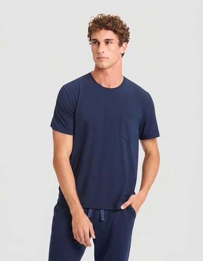 Men's Bamboo Stretch-Knit Short Sleeve Tee & Pant Pajama Set